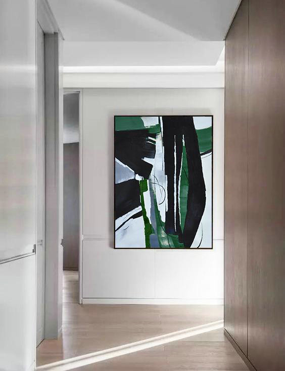 Extra Large 72" Acrylic Painting,Hand Painted Large Vertical Contemporary Painting On Canvas,Extra Large Canvas Painting,Black,Dark Green,White.etc